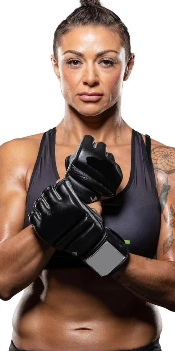 Jeslen Michelle wearing MMA gloves in a professional portrait